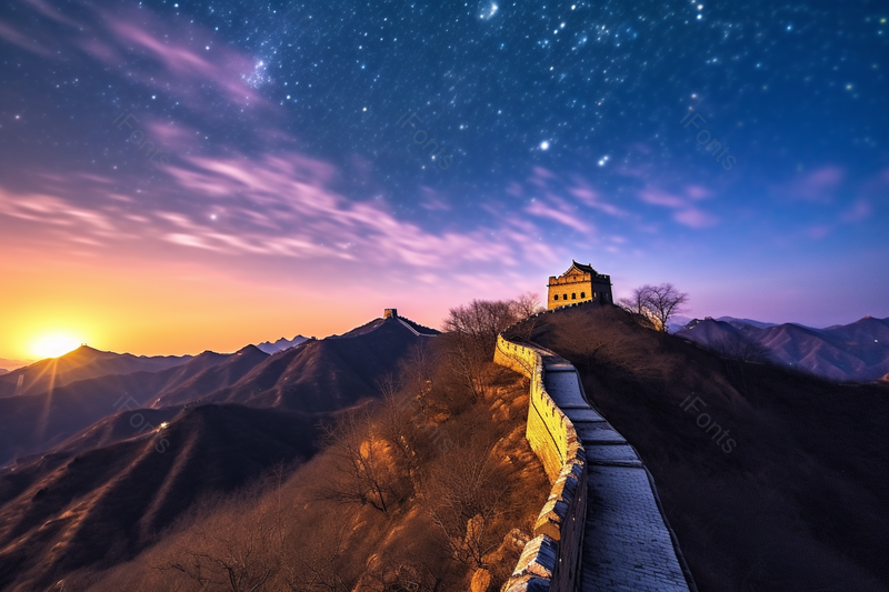 月落星出长城雄伟壮丽摄影实拍,高清,摄影图,摄影图片,图片大全,摄影图免费下载